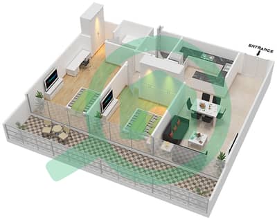 المخططات الطابقية لتصميم النموذج / الوحدة A/5-6 شقة 2 غرفة نوم - برج سيلفرين A
