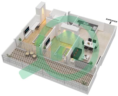 المخططات الطابقية لتصميم النموذج / الوحدة A/3-16 شقة 2 غرفة نوم - برج سيلفرين A