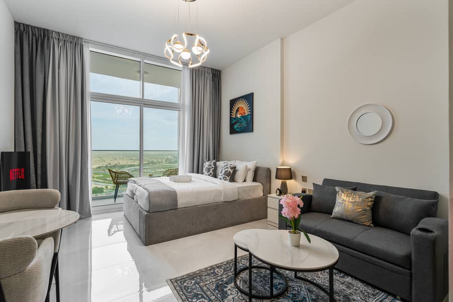Chic Studio near Dubai Miracle Garden & Expo City | Furnished | Flexible term