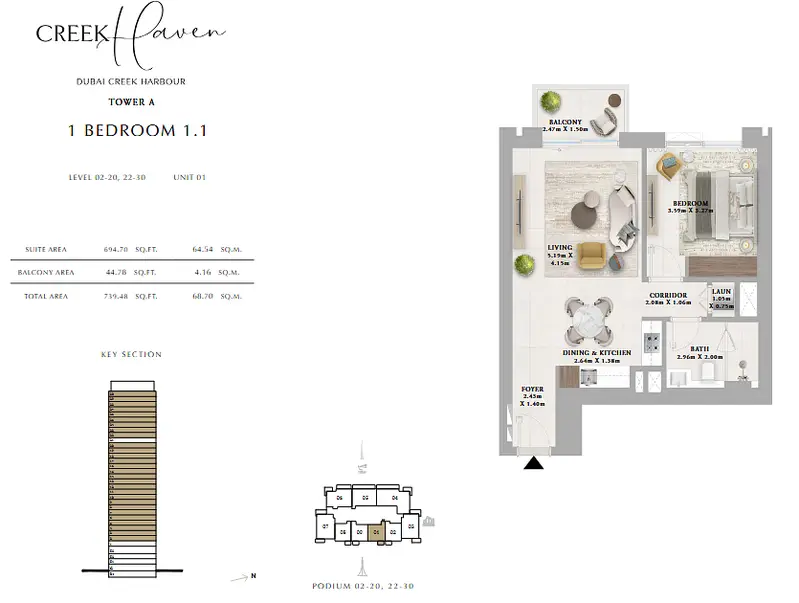 1 BR floor plan