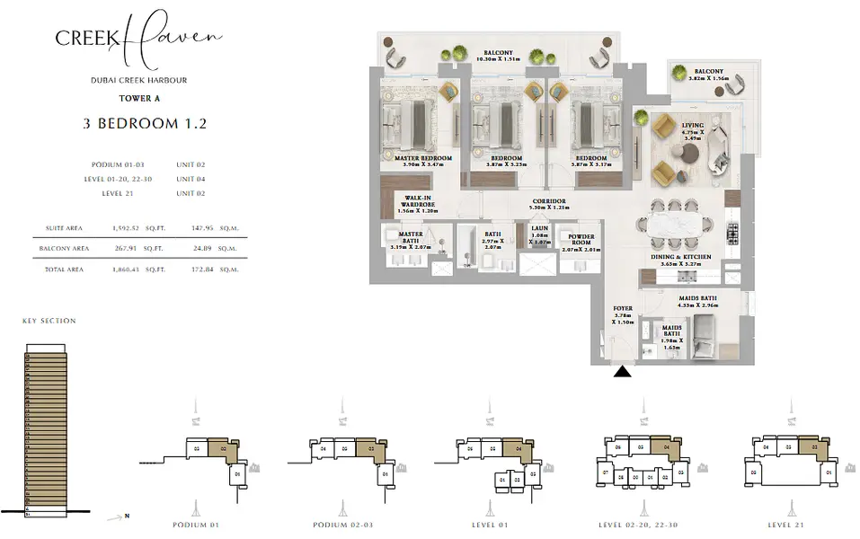 3 BR floor plan