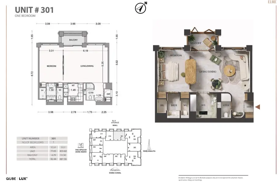 1 BR floor plan