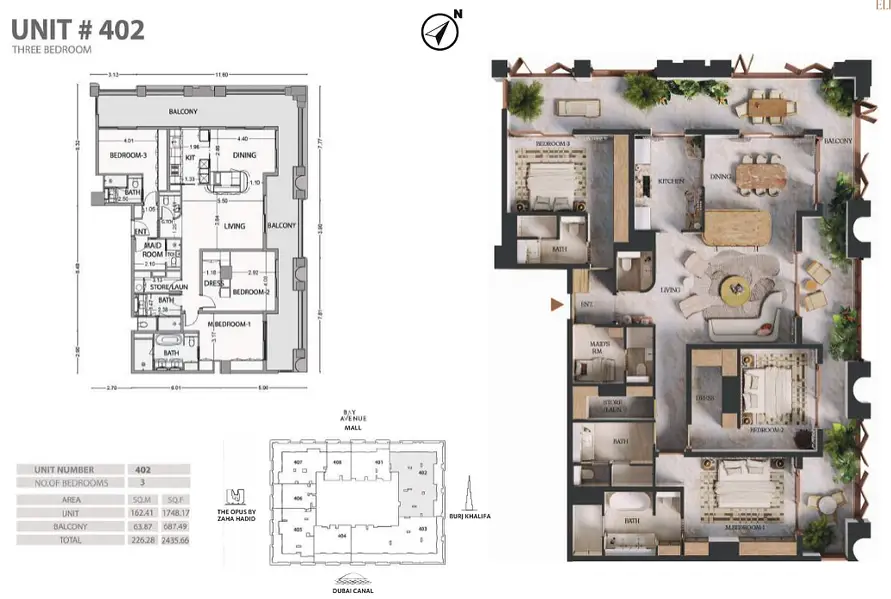 3 BR floor plan