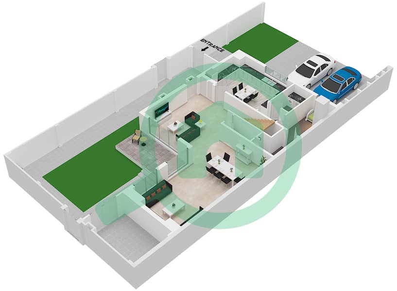 Sharjah Sustainable City - 3 Bedroom Villa Type C1 Floor plan Type C1 Ground Floor interactive3D