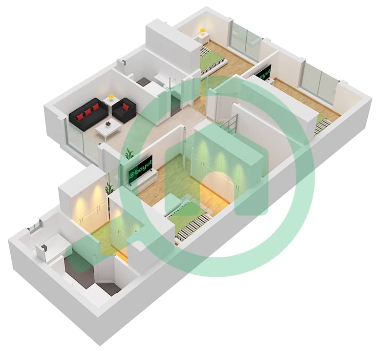 Sharjah Sustainable City - 3 Bedroom Villa Type C1 Floor plan Type C1 First Floor interactive3D