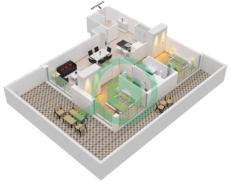 Floor plans for Type B 2-bedroom Apartments in Ozone1 Residence | Bayut ...