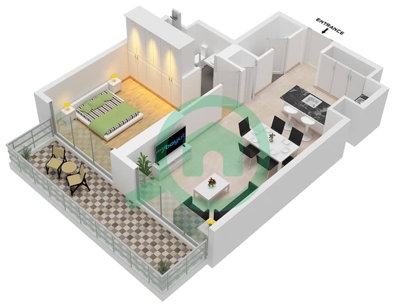 Ozone1 Residence - 1 Bedroom Apartment Type G Floor plan Type G Floor 2-21 interactive3D