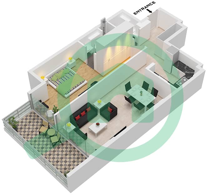 Al Serh Residences 11 - 1 Bedroom Apartment Suite 17 FLOOR 2-4 Floor plan Suite 17 Floor 2-4 interactive3D