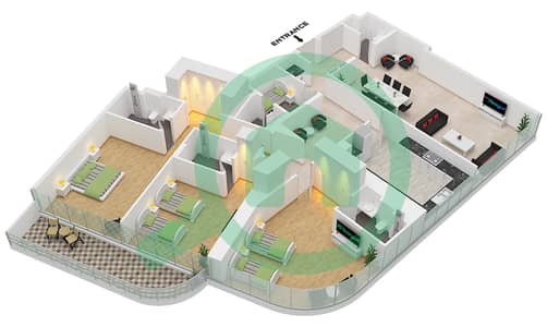 Joud - 3 Bedroom Apartment Type B-15 Floor plan