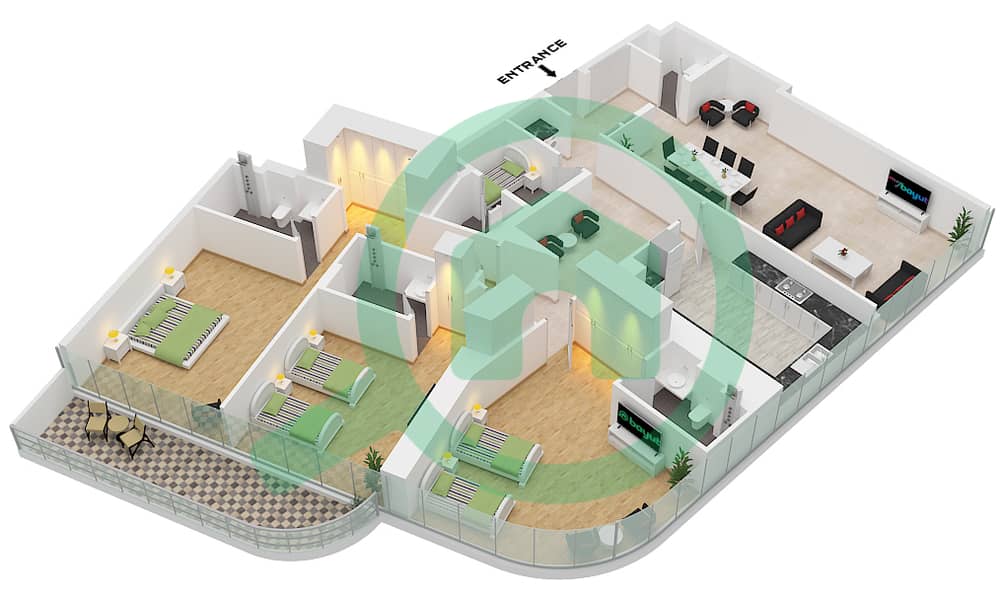 Joud - 3 Bedroom Apartment Type B-15 Floor plan Type B-15 interactive3D