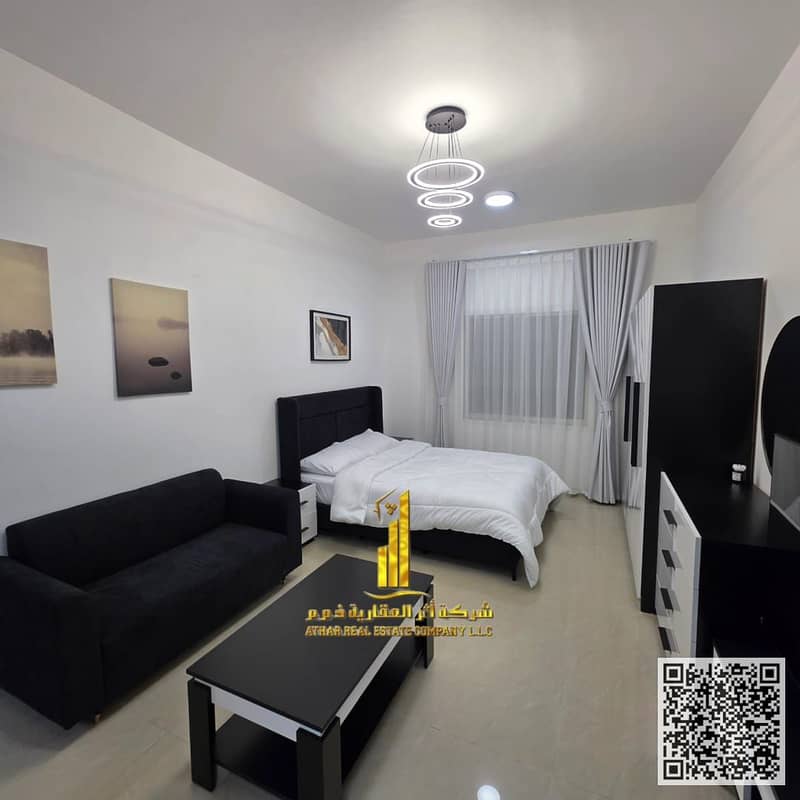 For monthly rent in Ajman - a luxurious studio with a Fully separate kitchen, fully furnished new, elegant furniture and a fully equipped kitchen