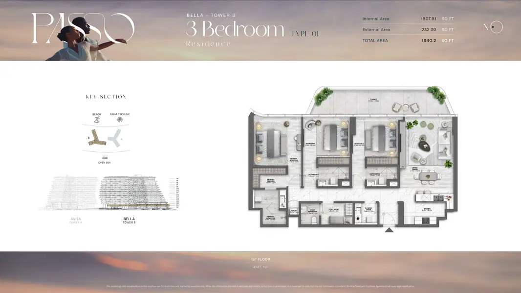 3 BR floor plan