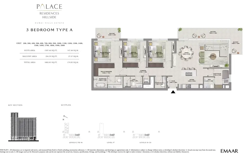 3 BR floor plan