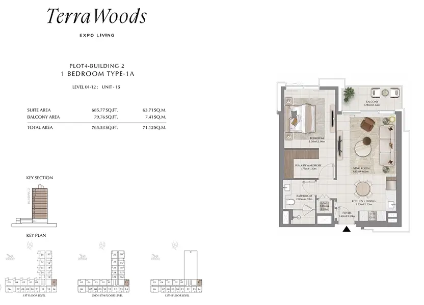 1 BR floor plan