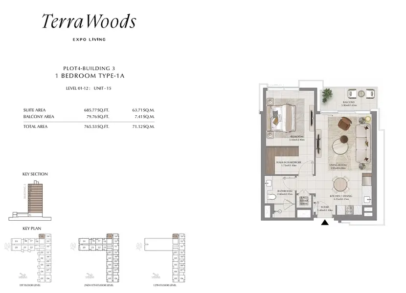 1 BR floor plan