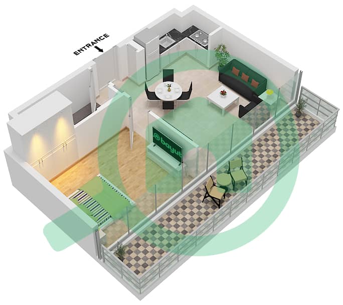 Type 1B Unit 16 Floor 2 Azizi Raffi - 1 Bedroom Apartment Type/unit 1B / UNIT 16 FLOOR 2 Floor plan Type 1B Unit 16 Floor 2 interactive3D