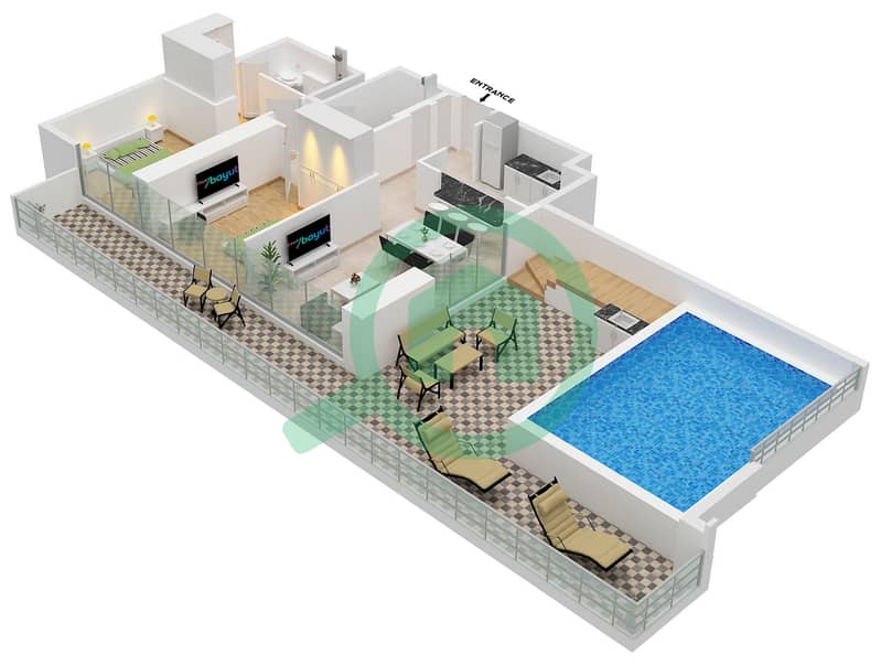 Binghatti Onyx - 2 Bedroom Apartment Type A Floor plan Type A interactive3D