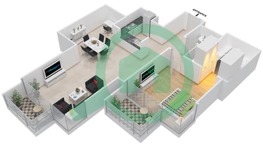 المخططات الطابقية لتصميم الوحدة 7 FLOOR 1-2 شقة 1 غرفة نوم - ليف ريزيدنس