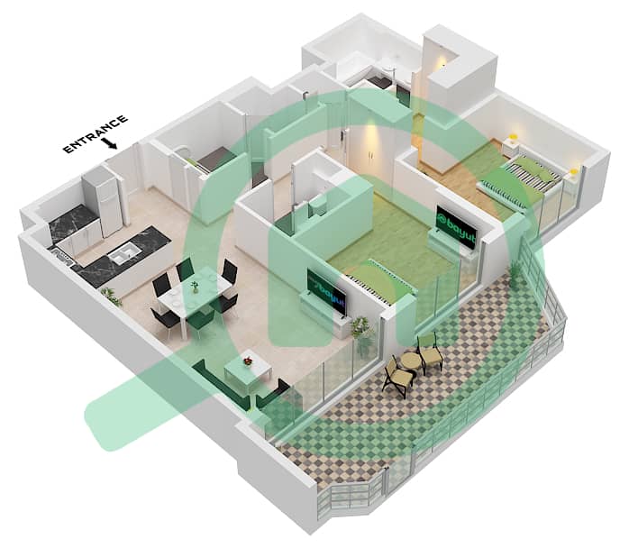 Type B (B.2) Unit 10 Floor 1 Tower A - 2 Bedroom Apartment Type/unit B,B.2 / UNIT 10 FLOOR 1 Floor plan Type B (B.2) Unit 10 Floor 1 interactive3D