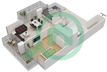 المخططات الطابقية لتصميم الوحدة 3 FLOOR 11 شقة 1 غرفة نوم - ليف ريزيدنس