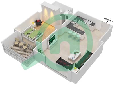 المخططات الطابقية لتصميم النموذج H شقة 1 غرفة نوم - برح صبربيا 2