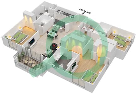 المخططات الطابقية لتصميم الوحدة 5 FLOOR-1-3 شقة 3 غرف نوم - ريحان 3