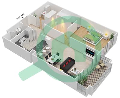 锐翰3号楼 - 1 卧室公寓单位6 FLOOR-1-3戶型图