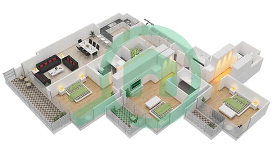 المخططات الطابقية لتصميم الوحدة 4 FLOOR 23,24 شقة 3 غرف نوم - ليف ريزيدنس
