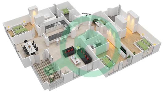 Янсун 6 - Апартамент 3 Cпальни планировка Единица измерения 9 / FLOOR 1-4