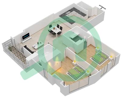 المخططات الطابقية لتصميم النموذج P شقة 2 غرفة نوم - برح صبربيا 2