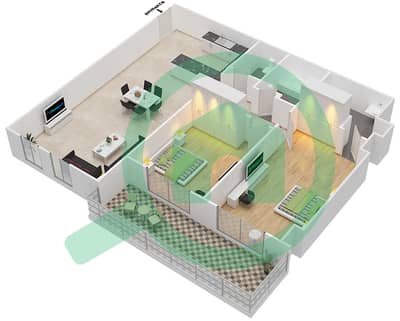 المخططات الطابقية لتصميم النموذج Q شقة 2 غرفة نوم - برح صبربيا 2
