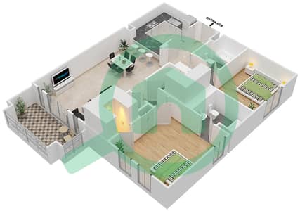 المخططات الطابقية لتصميم الوحدة 10 FLOOR-2-4 شقة 2 غرفة نوم - ريحان 3