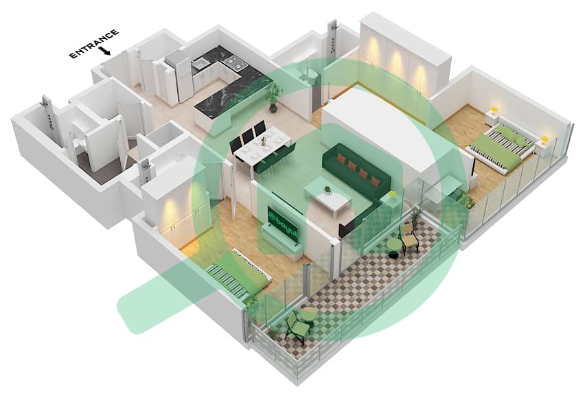 Type E Unit 8 Floor 19-39 Sobha Skyparks - 2 Bedroom Apartment Type/unit E / UNIT 8 FLOOR 19-39 Floor plan Type E Unit 8 Floor 19-39 interactive3D