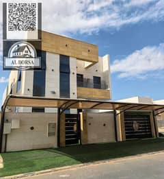 For rent in Al Yasmin - Ajman, 5 master bedrooms, majlis, hall and maid's room.