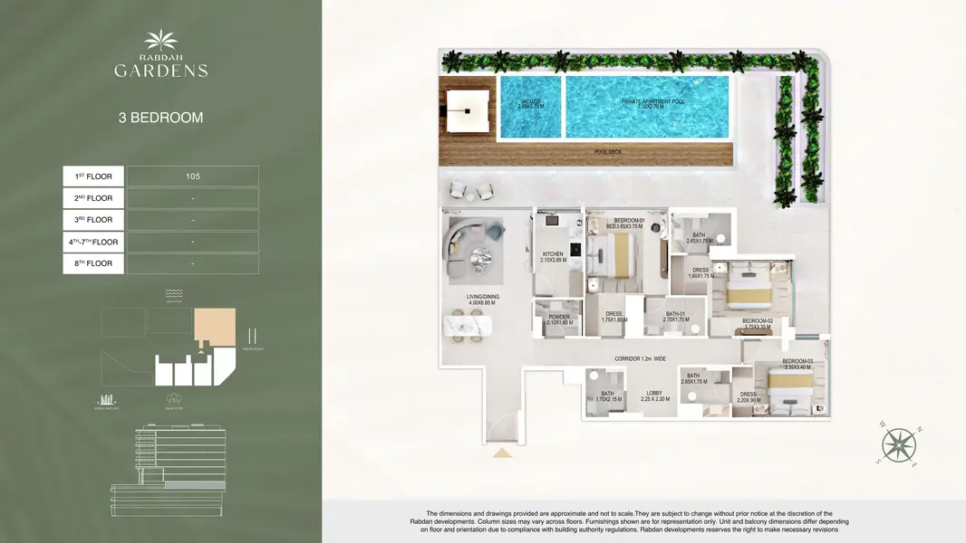 3 BR floor plan