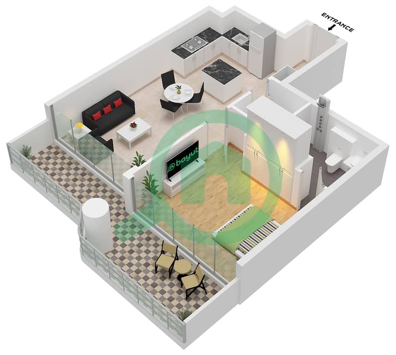 Coventry Gardens 2 - 1 Bedroom Apartment Unit 1 FLOOR 2-10 Floor plan Unit 1 Floor 2-10 interactive3D