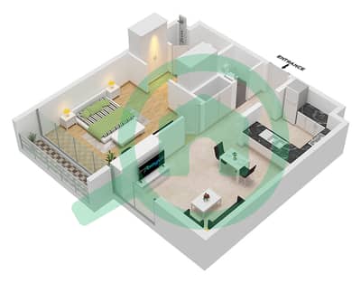 Seven Palm (Tower A) - Grundriss für 1 Schlafzimmer Wohnung Einheit 35 FLOOR 2
