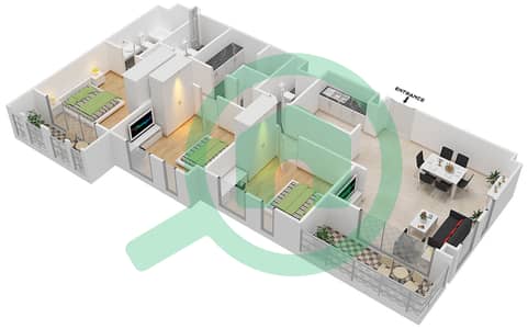 Zahra Breeze Apartments 1A - 3 Bedroom Apartment Type 3B-2 Floor plan