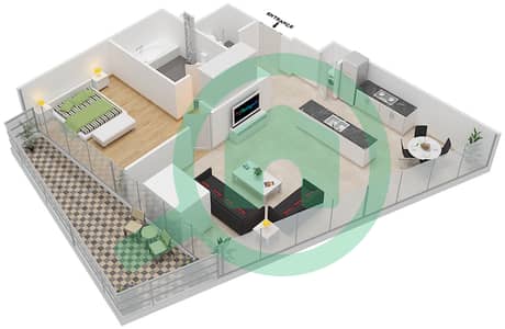 المخططات الطابقية لتصميم النموذج E شقة 1 غرفة نوم - بلوم سنترال