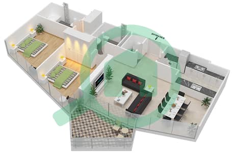 المخططات الطابقية لتصميم النموذج B شقة 2 غرفة نوم - بلوم سنترال
