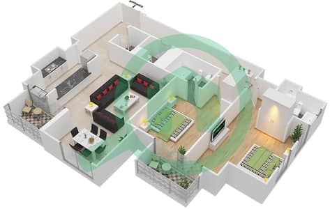 Noora - 2 Bed Apartments Unit 01 / Floor 8-20 Floor plan