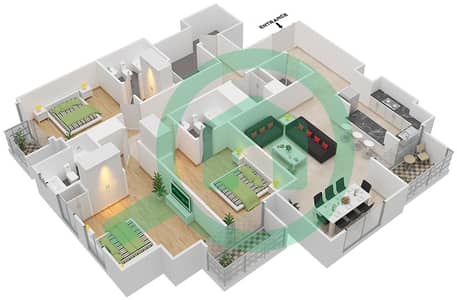 برج نوره - 3 غرفة شقق الوحدة 03 / Floor 42 مخطط الطابق