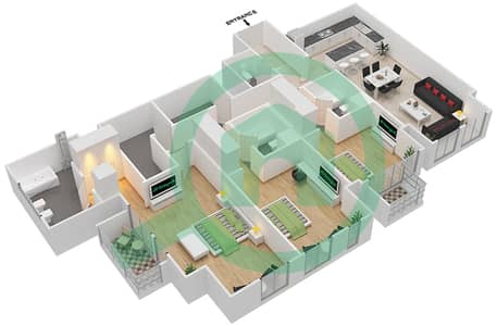 المخططات الطابقية لتصميم الوحدة 04 / FLOOR 42 شقة 3 غرف نوم - برج نوره