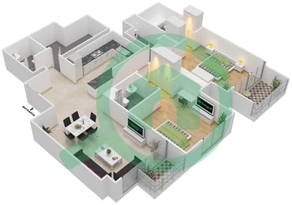 المخططات الطابقية لتصميم الوحدة 05/ FLOOR 43 شقة 2 غرفة نوم - برج نوره