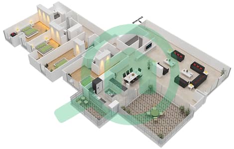 المخططات الطابقية لتصميم الوحدة 03 / FLOOR 64 شقة 4 غرف نوم - برج نوره