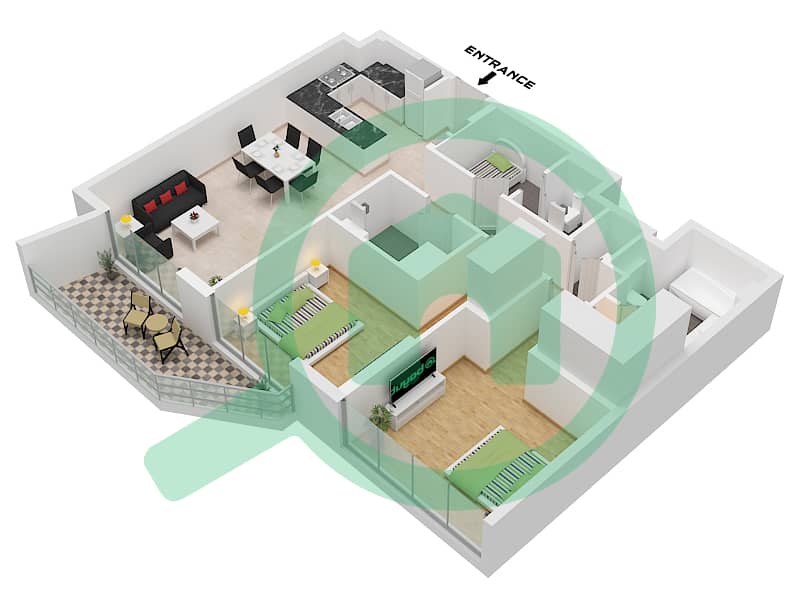 Tower B - 2 Bedroom Apartment Type/unit B / UNIT 12 FLOOR 2-7 Floor plan Type B (B.3) Unit 12 Floor 2-7 interactive3D