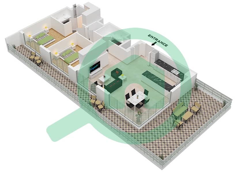 Tower B - 2 Bedroom Apartment Type/unit D / UNIT 4 FLOOR 8 Floor plan Type D (D.2) Unit 4 Floor 8 interactive3D
