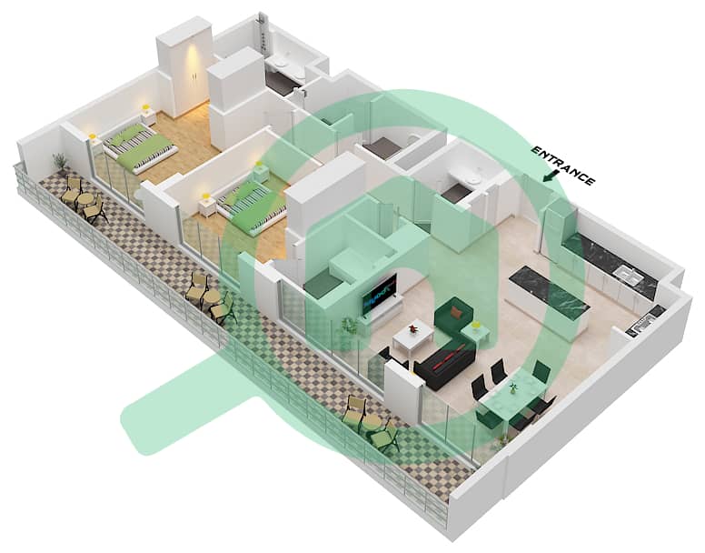 Type E (E.1) Unit 7 Floor 8 Tower B - 2 Bedroom Apartment Type/unit E / UNIT 7 FLOOR 8 Floor plan Type E (E.1) Unit 7 Floor 8 interactive3D