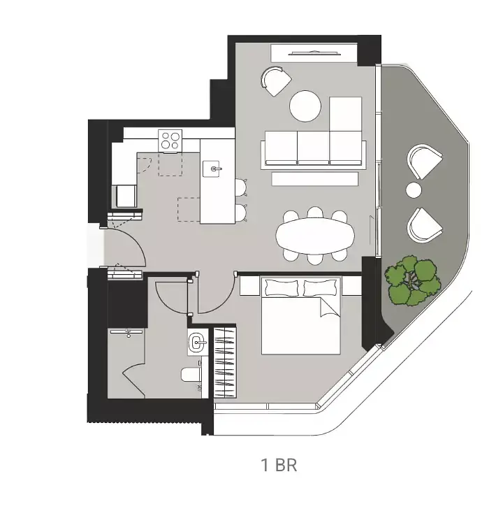 1 BR floor plan
