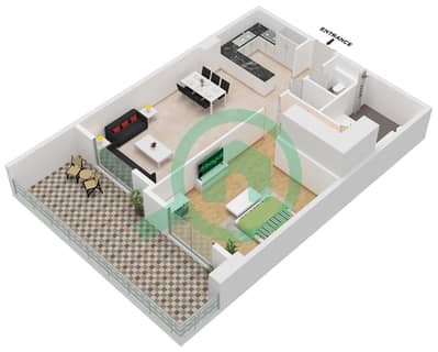 Avenue Residence 7 - Plano de planta de 1 habitación Apartamento Tipo/unidad A / UNIT 4 FLOOR 1-10 Avenue Residence 7 - Plano de planta de 1 habitación Apartamento Tipo/unidad A / UNIT 4 FLOOR 1-10